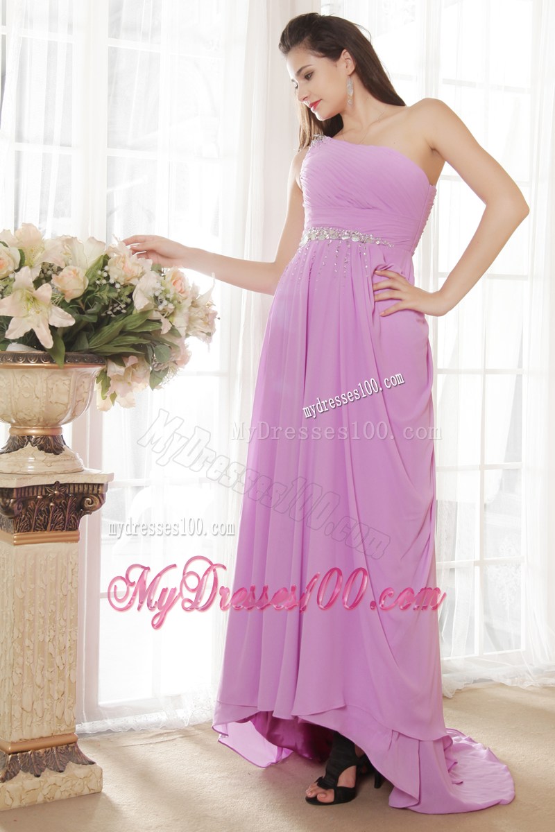 Lavender One Shoulder Ruched and Beading High-low Celebrity Dresses