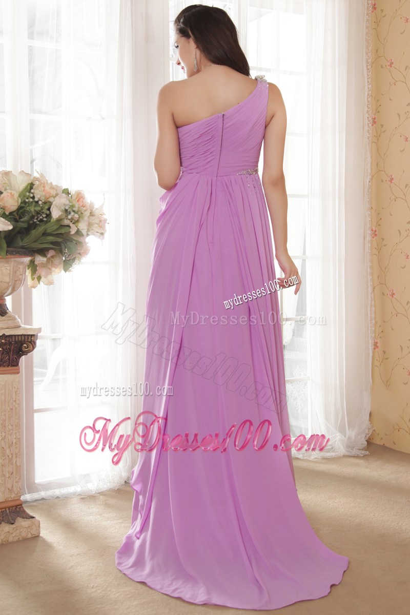 Lavender One Shoulder Ruched and Beading High-low Celebrity Dresses