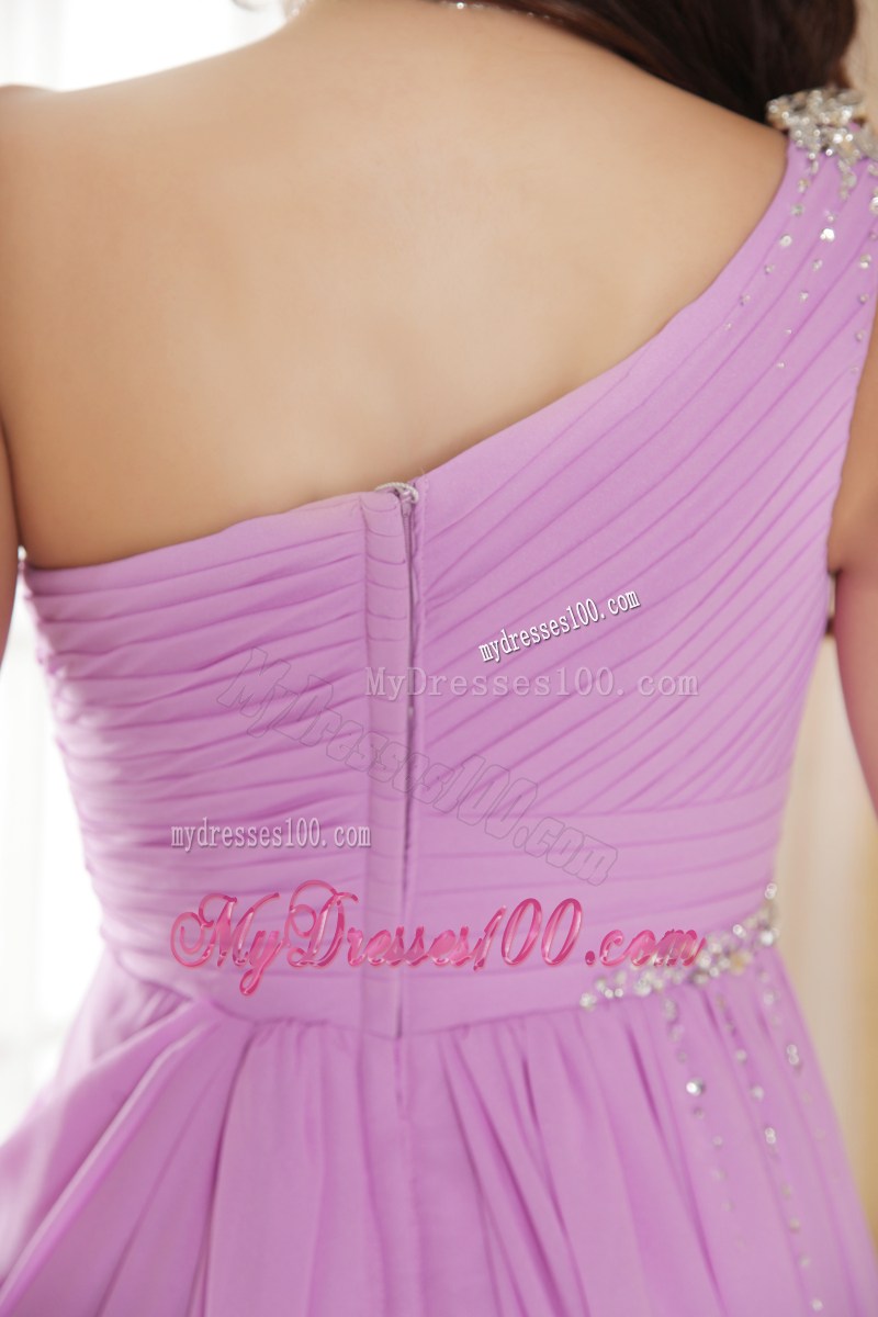Lavender One Shoulder Ruched and Beading High-low Celebrity Dresses