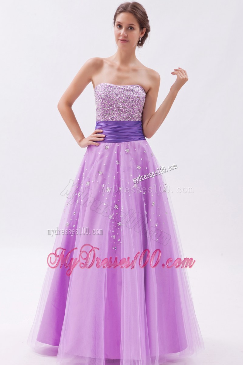 Lavender Princess Strapless Celebrity Dresses with Beading 