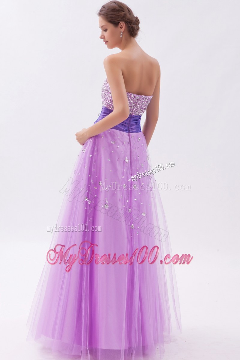 Lavender Princess Strapless Celebrity Dresses with Beading 