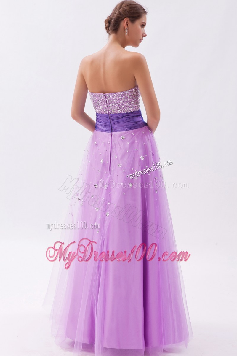 Lavender Princess Strapless Celebrity Dresses with Beading 