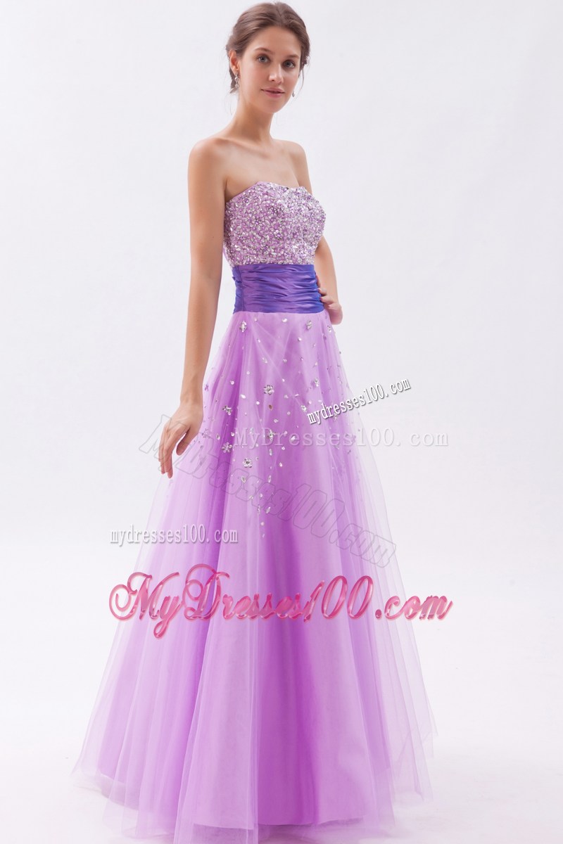 Lavender Princess Strapless Celebrity Dresses with Beading 
