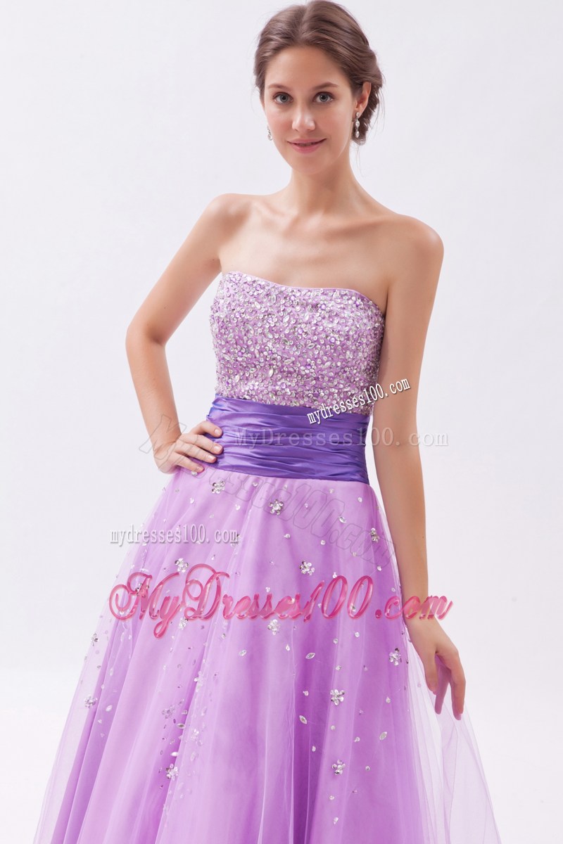 Lavender Princess Strapless Celebrity Dresses with Beading 