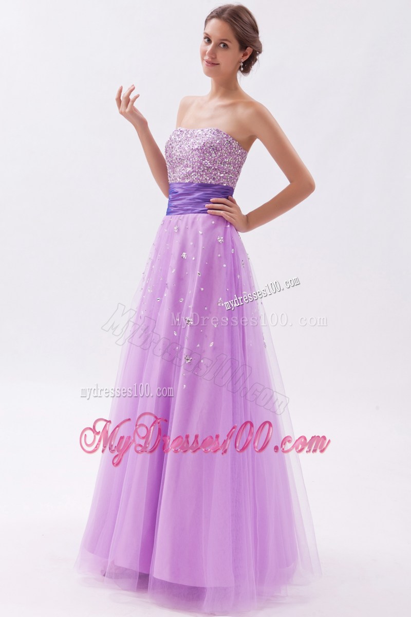 Lavender Princess Strapless Celebrity Dresses with Beading 