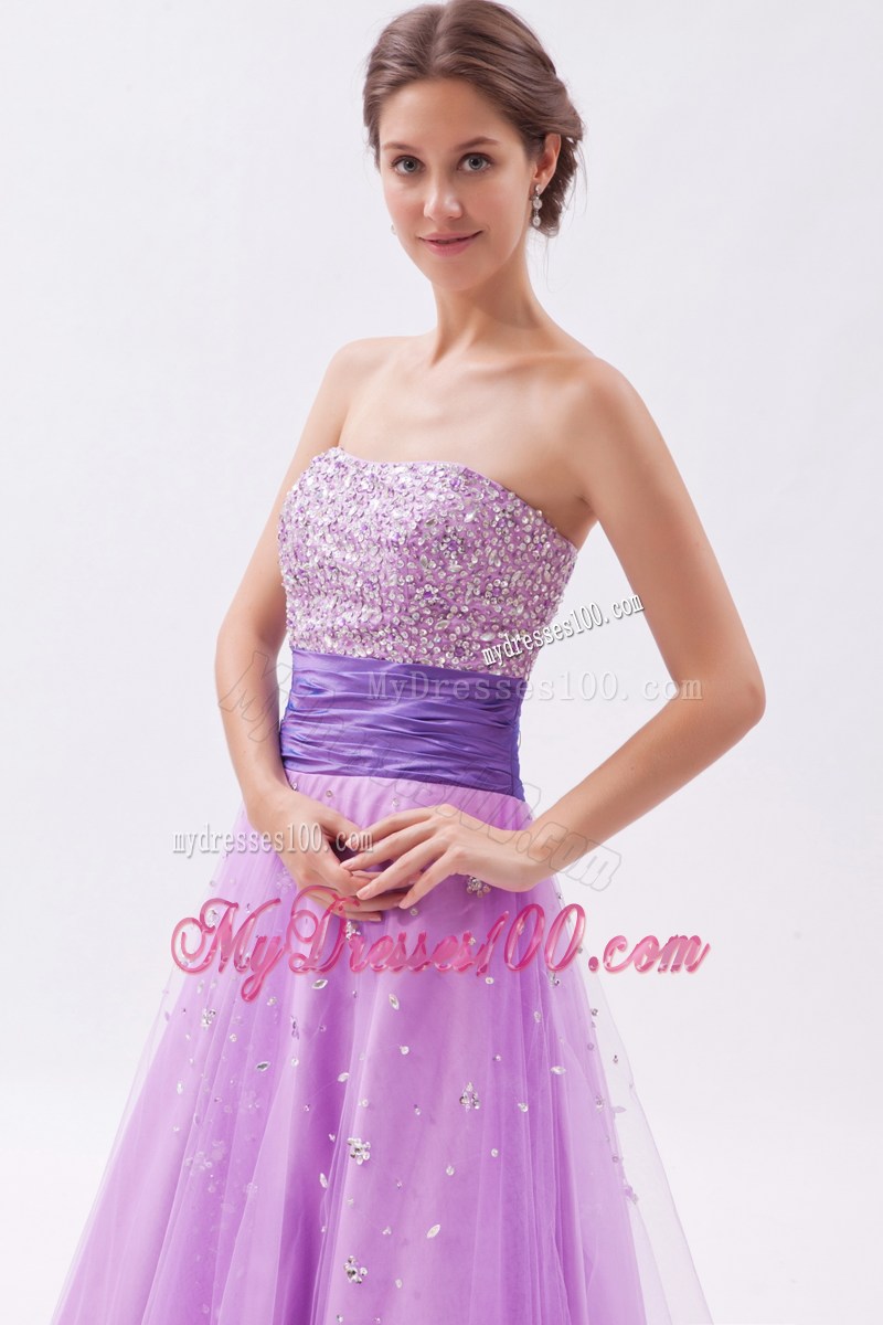 Lavender Princess Strapless Celebrity Dresses with Beading 