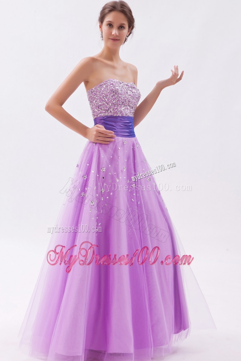 Lavender Princess Strapless Celebrity Dresses with Beading 