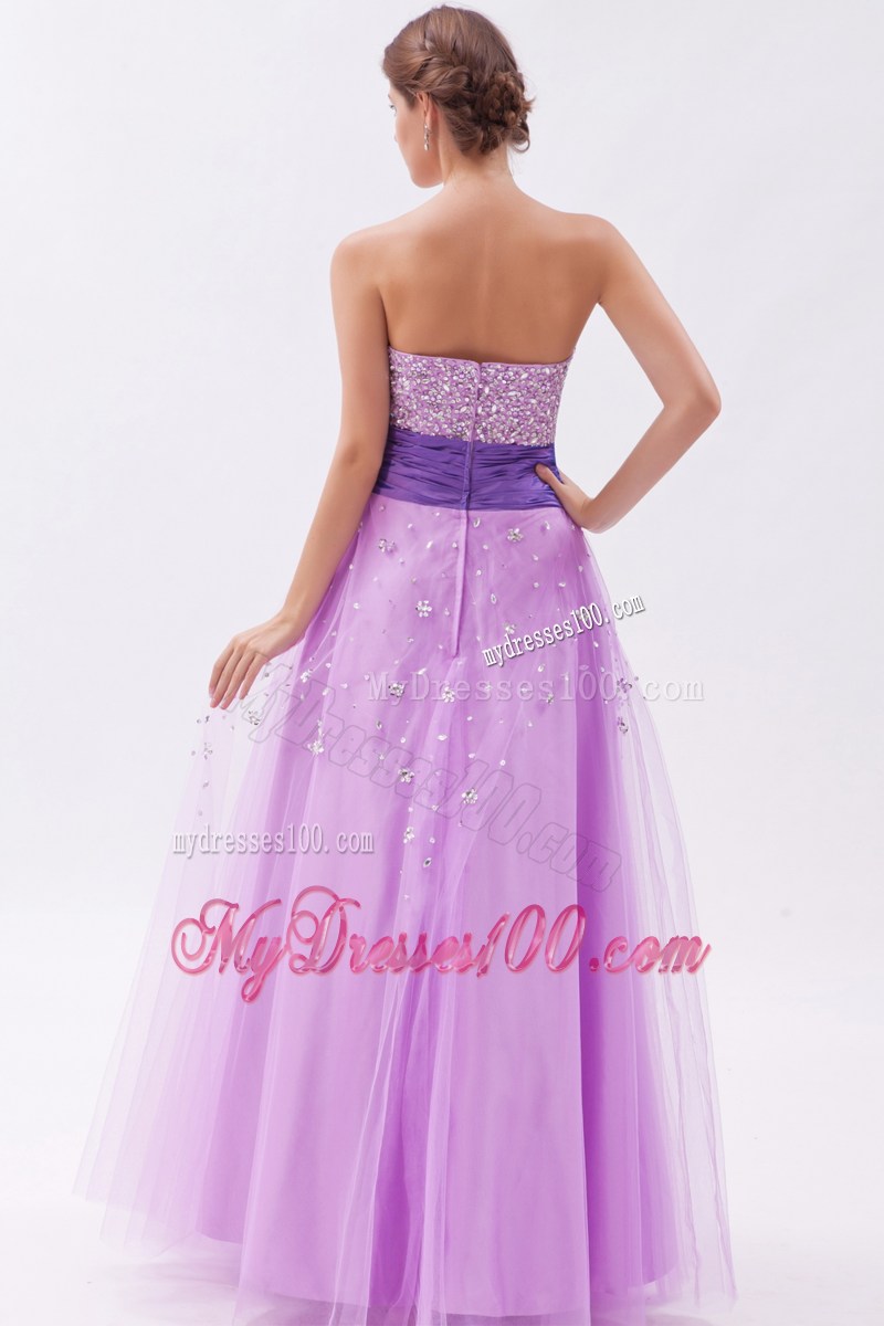 Lavender Princess Strapless Celebrity Dresses with Beading 