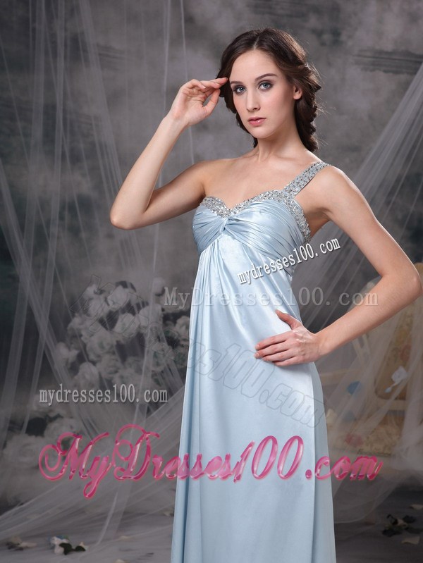 Light Blue Celebrity Dresses Column One Shoulder Beading and Ruched