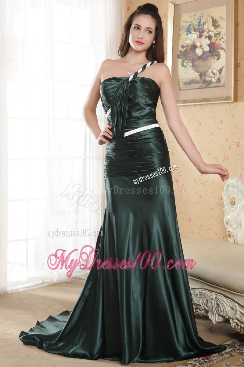 Popular Dark Green One Shoulder Ruching Celebrity Dresses 2013