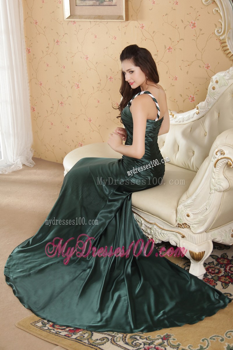 Popular Dark Green One Shoulder Ruching Celebrity Dresses 2013