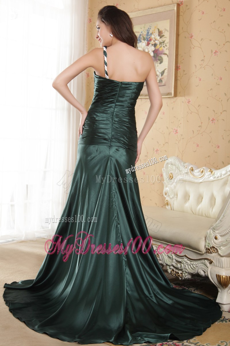 Popular Dark Green One Shoulder Ruching Celebrity Dresses 2013