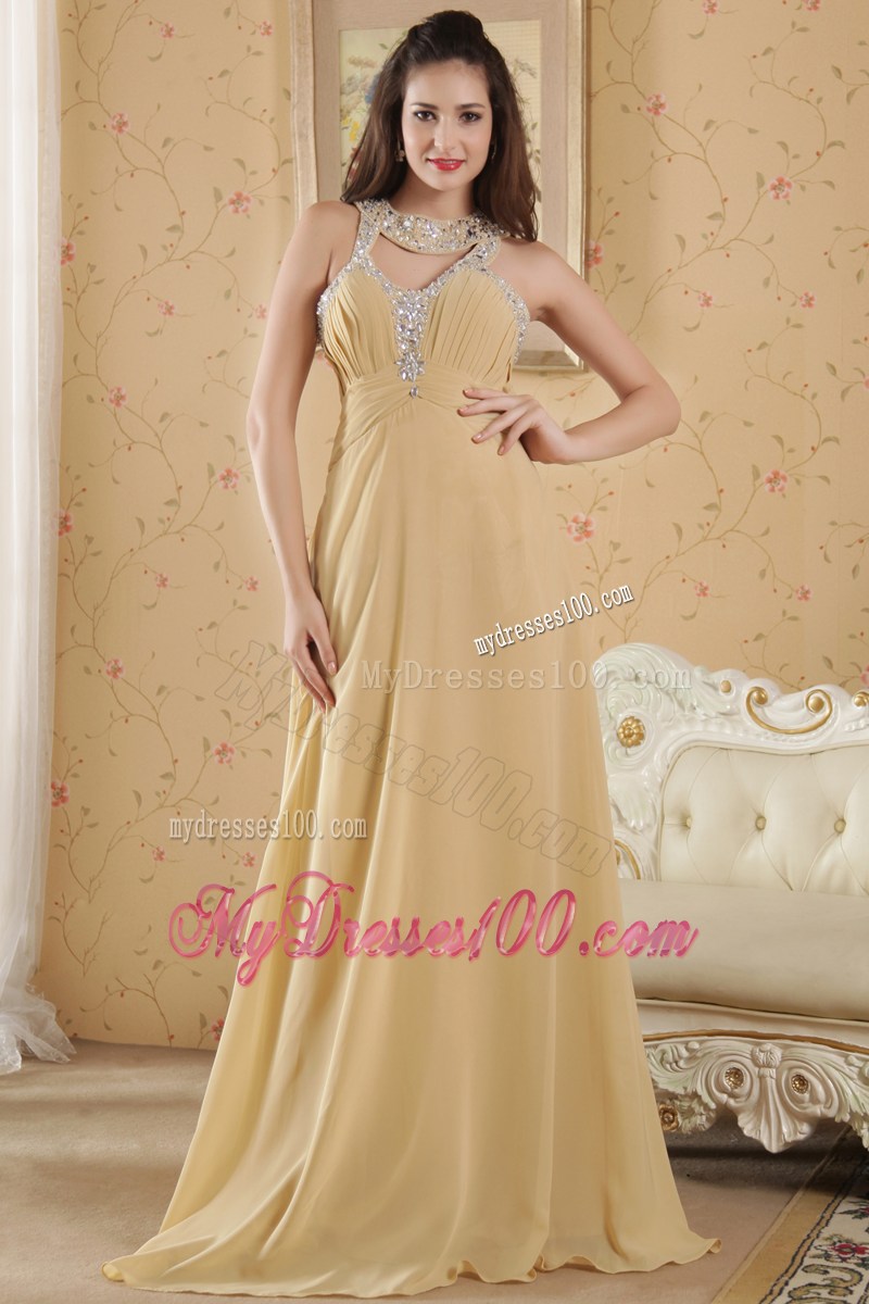 Cheap Gold Empire Scoop Celebrity Dresses with Beading for Girl