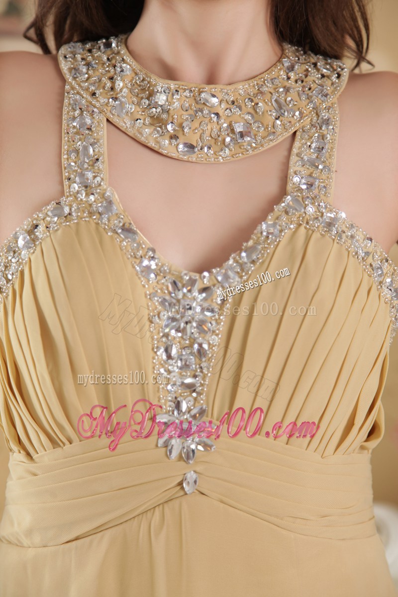Cheap Gold Empire Scoop Celebrity Dresses with Beading for Girl