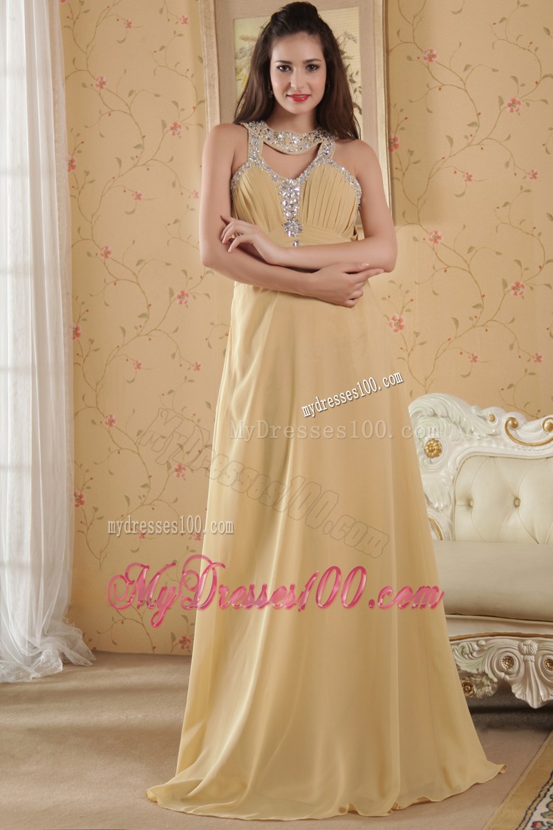 Cheap Gold Empire Scoop Celebrity Dresses with Beading for Girl