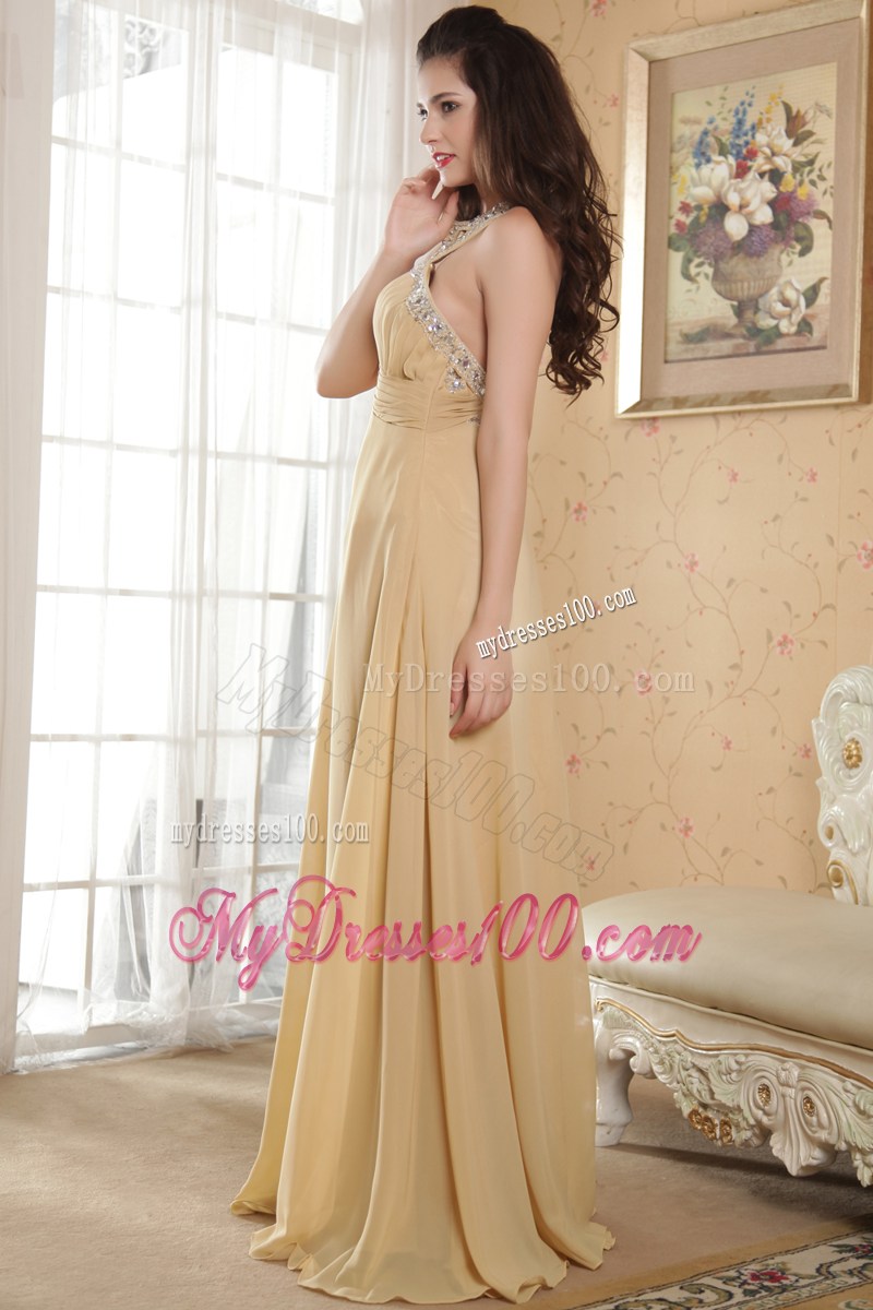 Cheap Gold Empire Scoop Celebrity Dresses with Beading for Girl