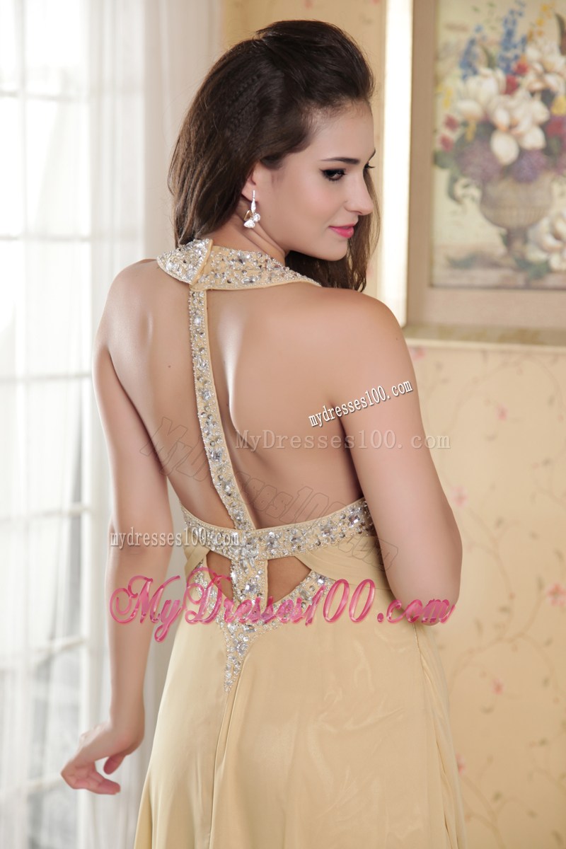 Cheap Gold Empire Scoop Celebrity Dresses with Beading for Girl