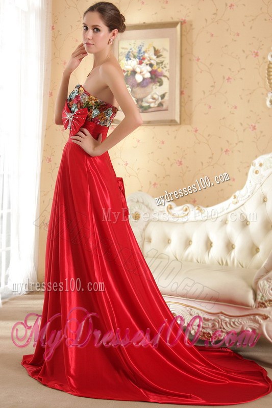 Red Column Sheath Sweetheart Beading and Bow Celebrity Dresses