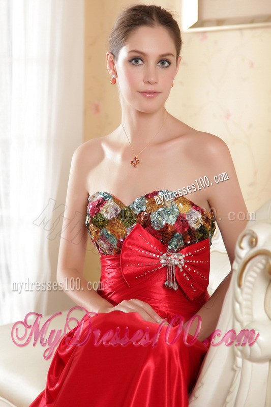 Red Column Sheath Sweetheart Beading and Bow Celebrity Dresses