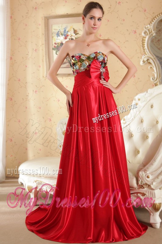 Red Column Sheath Sweetheart Beading and Bow Celebrity Dresses