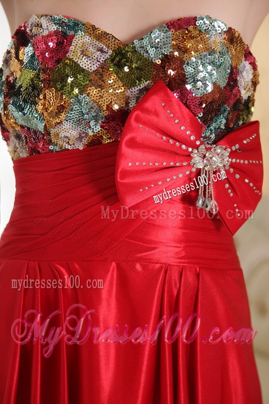 Red Column Sheath Sweetheart Beading and Bow Celebrity Dresses