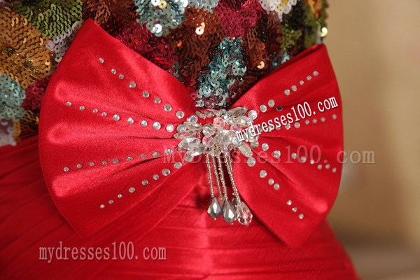 Red Column Sheath Sweetheart Beading and Bow Celebrity Dresses
