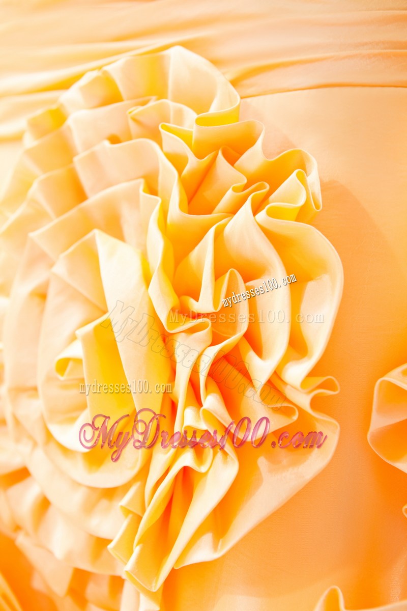 Orange Sweetheart Ruched Celebrity Dresses Fabric With Rolling Flower