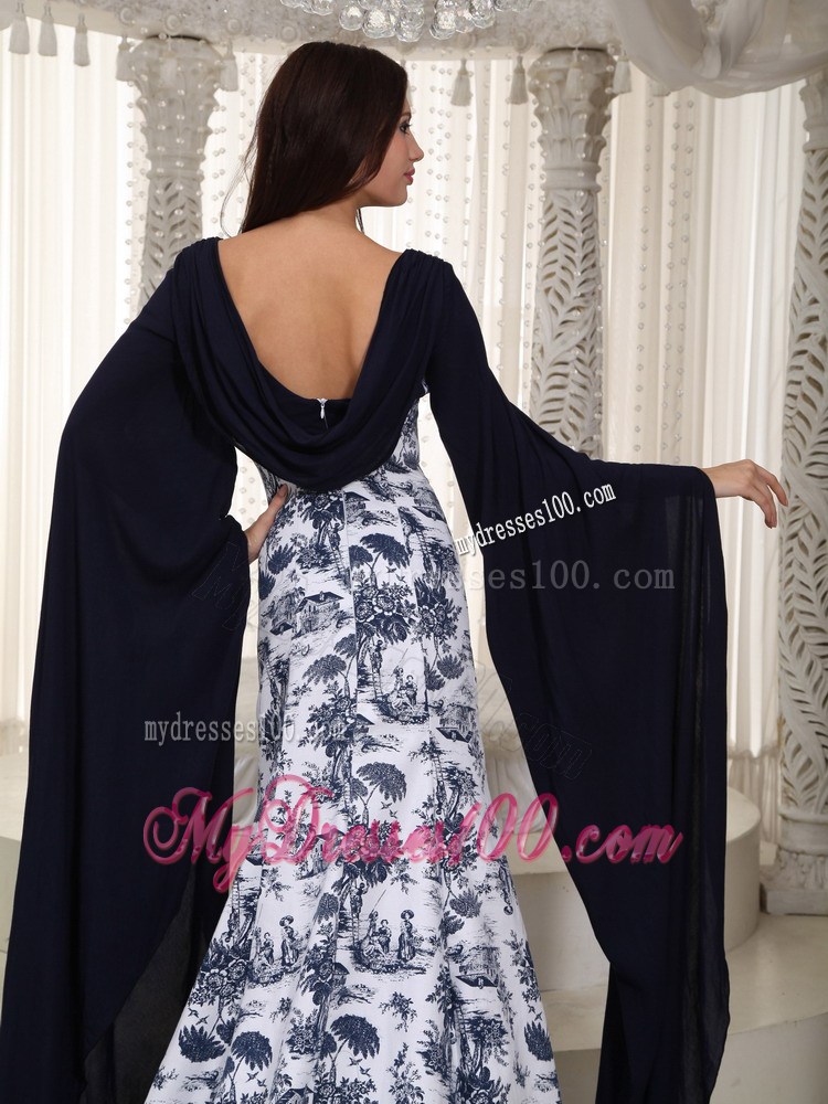 Perfect Mermaid Square Brush Train Printing Beading Celebrity Dresses