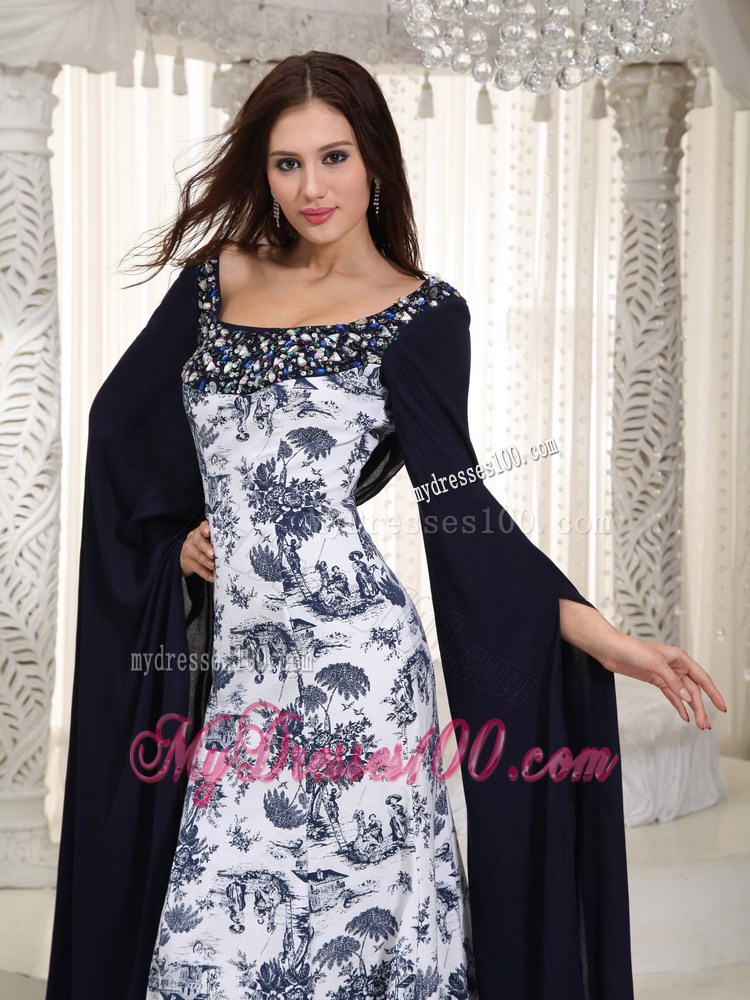 Perfect Mermaid Square Brush Train Printing Beading Celebrity Dresses