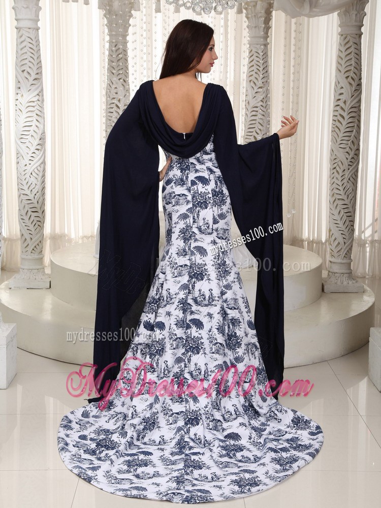 Perfect Mermaid Square Brush Train Printing Beading Celebrity Dresses