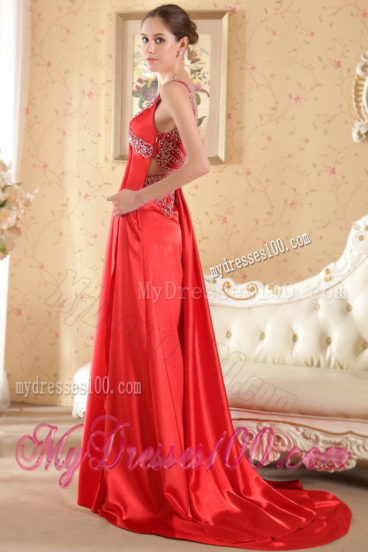 2013 Red Column V-neck Beading Appliques Prom Evening Dress