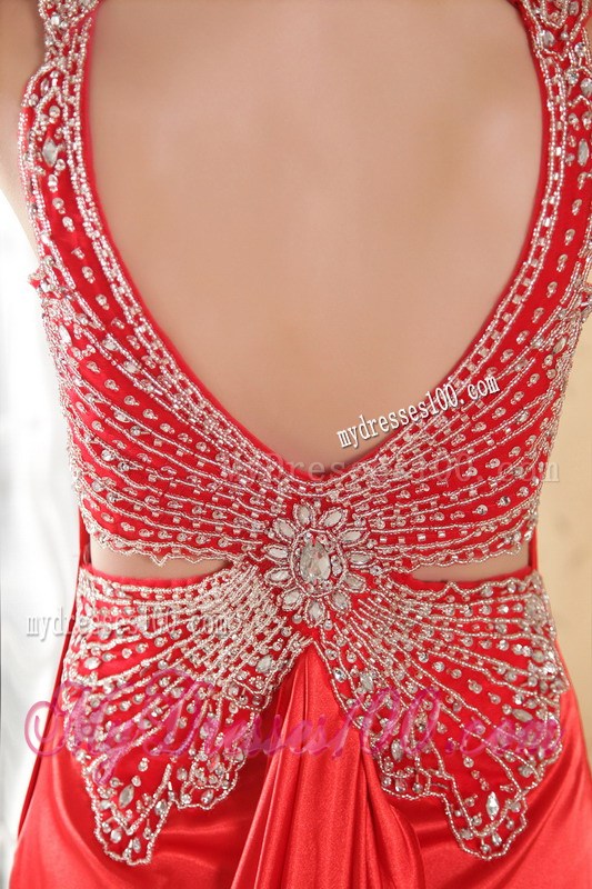 2013 Red Column V-neck Beading Appliques Prom Evening Dress