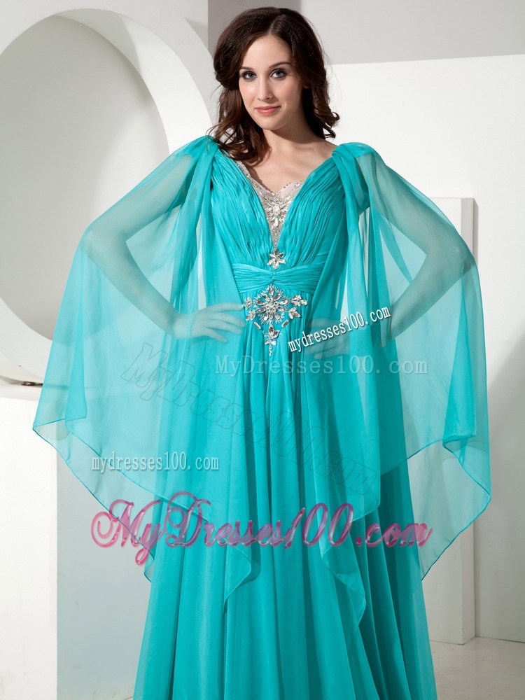 Fashionable Empire V-neck Beading Long Sleeves Celebrity Dresses