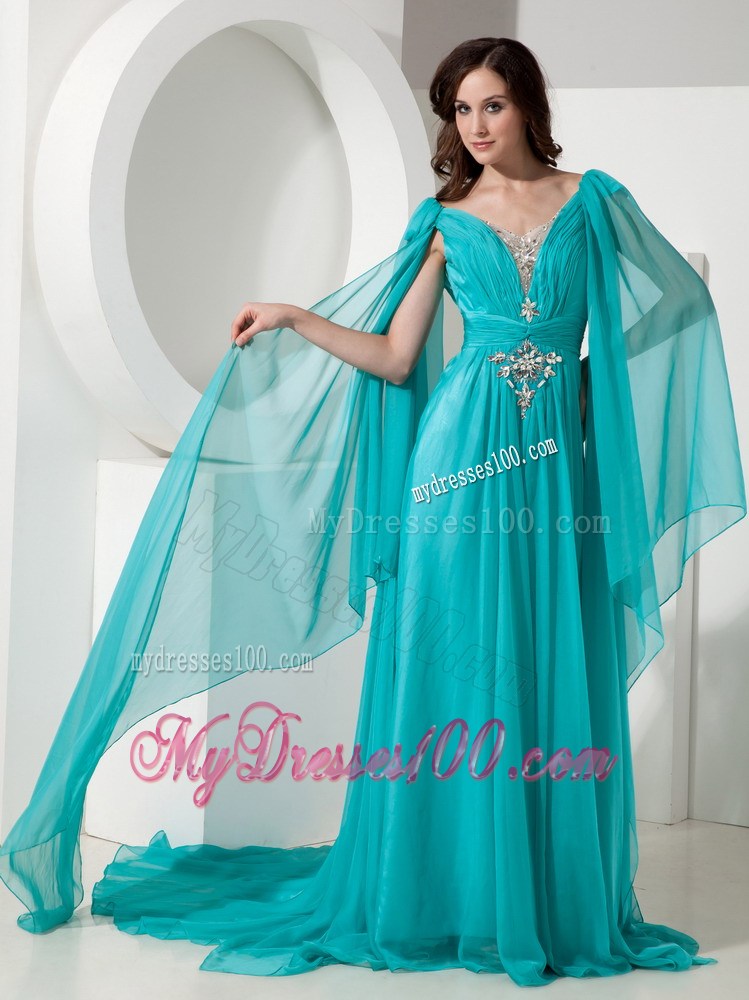 Fashionable Empire V-neck Beading Long Sleeves Celebrity Dresses