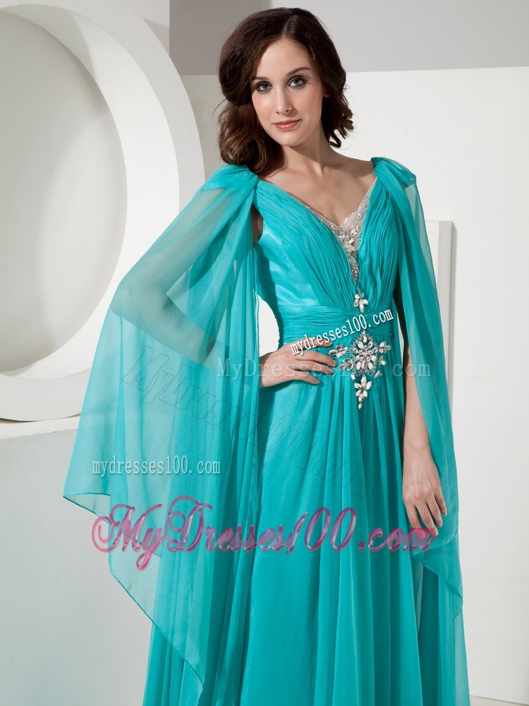 Fashionable Empire V-neck Beading Long Sleeves Celebrity Dresses