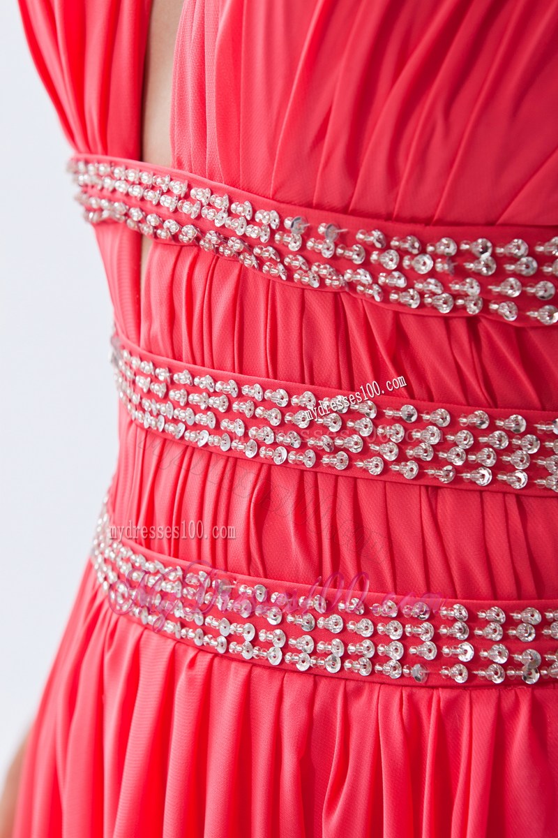 2013 Fashion Watermelon Empire Halter Beading Celebrity Dresses