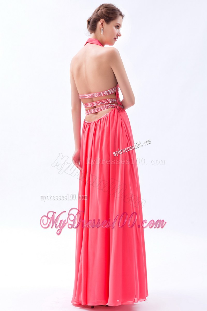 2013 Fashion Watermelon Empire Halter Beading Celebrity Dresses