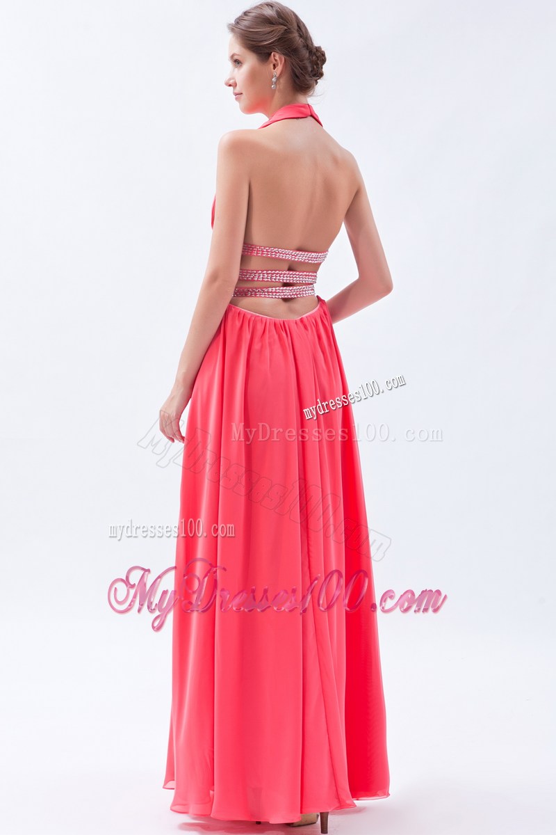 2013 Fashion Watermelon Empire Halter Beading Celebrity Dresses