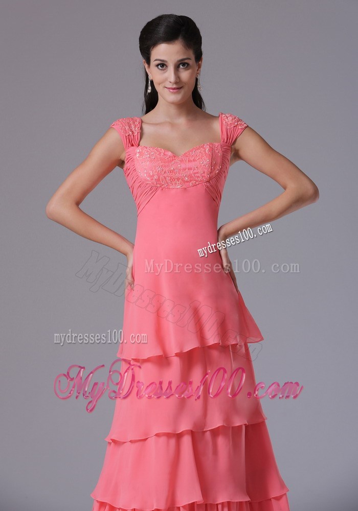 Watermelon Ruffled Layers Square Celebrity Dresses With Appliques