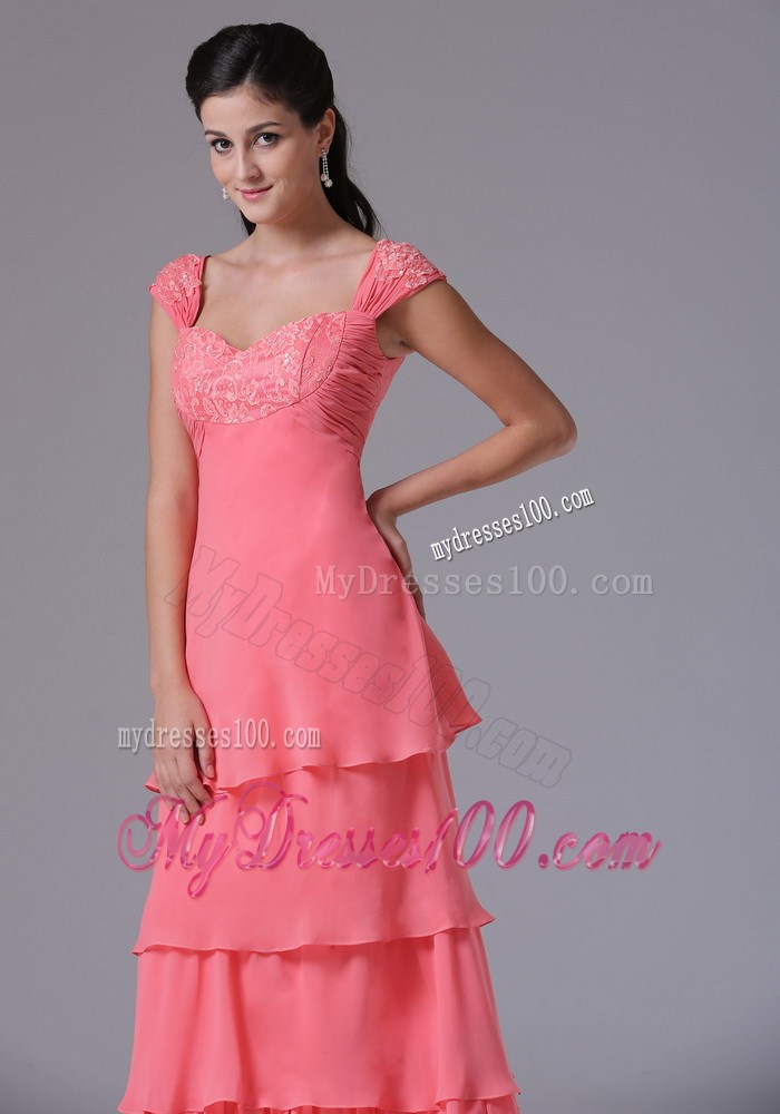 Watermelon Ruffled Layers Square Celebrity Dresses With Appliques