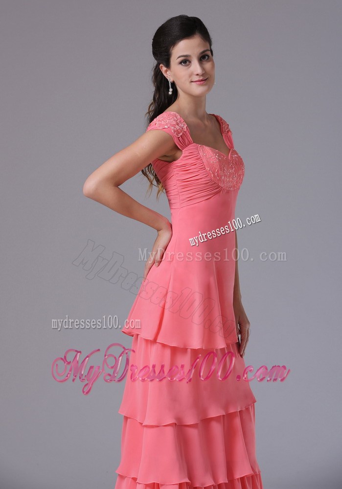 Watermelon Ruffled Layers Square Celebrity Dresses With Appliques