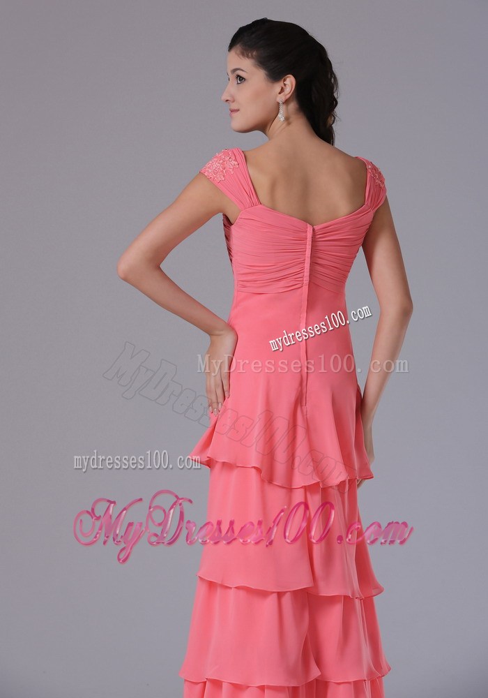 Watermelon Ruffled Layers Square Celebrity Dresses With Appliques