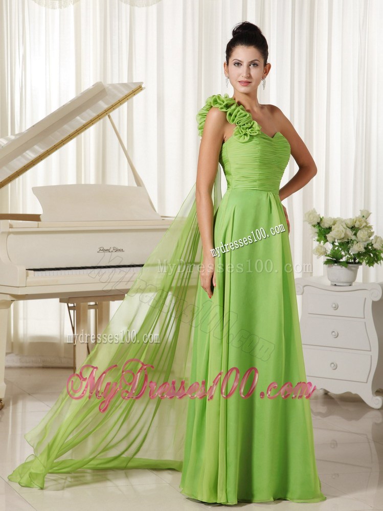 One Shoulder With Hand Flowers Celebrity Dresses with Spring Green