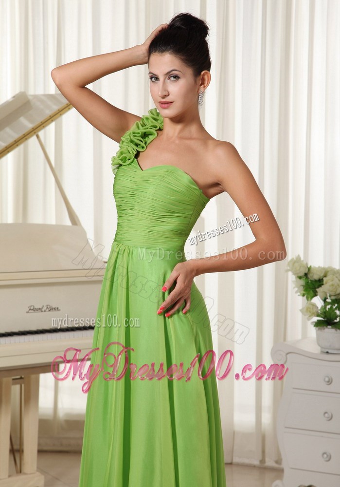 One Shoulder With Hand Flowers Celebrity Dresses with Spring Green