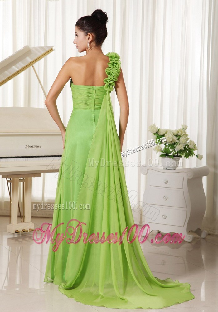 One Shoulder With Hand Flowers Celebrity Dresses with Spring Green