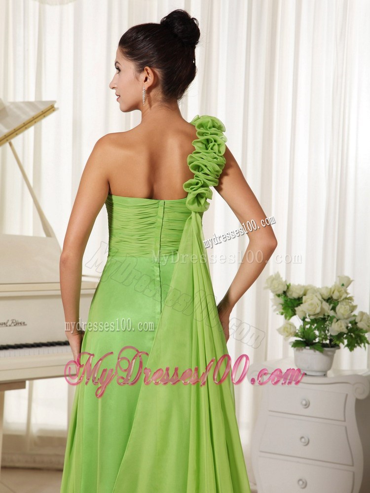 One Shoulder With Hand Flowers Celebrity Dresses with Spring Green