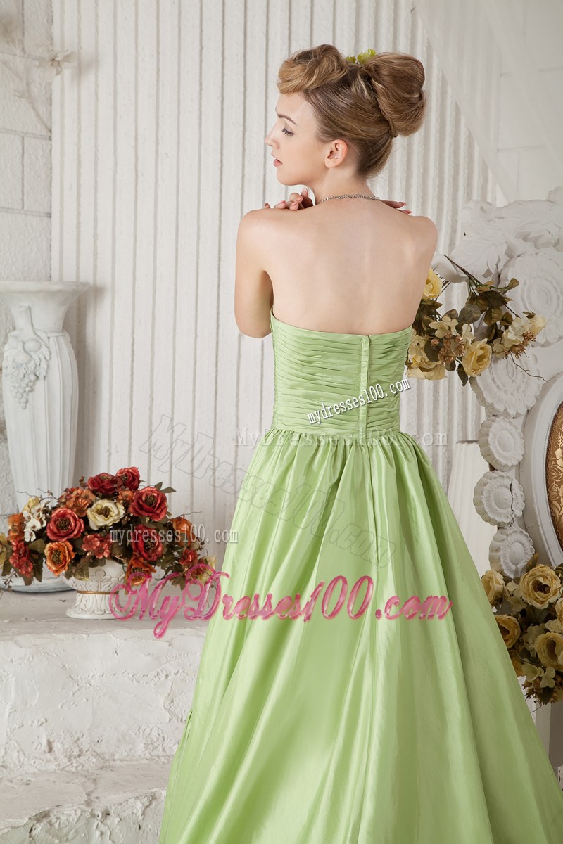Yellow Green Strapless Ruched Celebrity Dresses with High-low