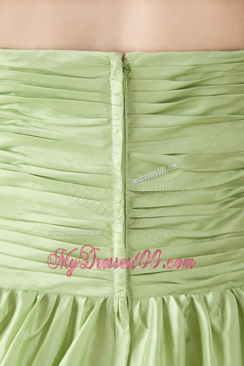 Yellow Green Strapless Ruched Celebrity Dresses with High-low