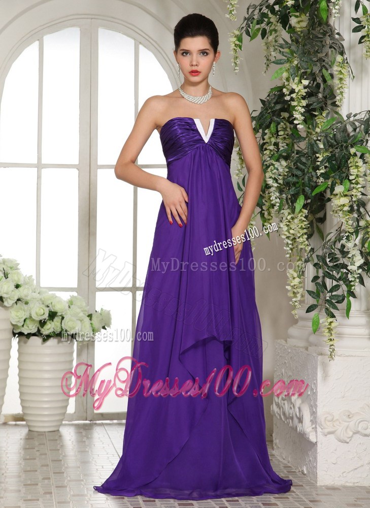 Stylish V-neck Eggplant Purple 2013 Long Party Dresses With Ruched