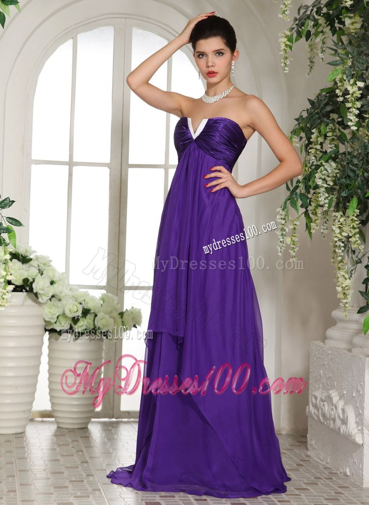 Stylish V-neck Eggplant Purple 2013 Long Party Dresses With Ruched